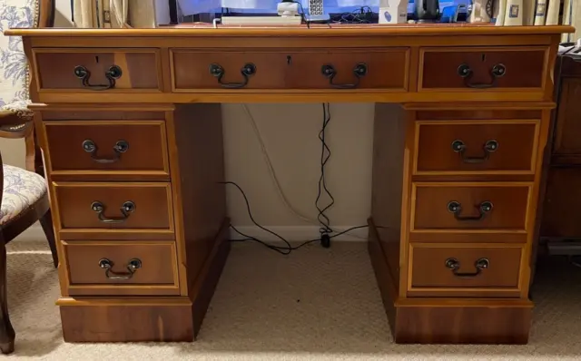 Large Twin Pedestal Top Writing Desk Walnut