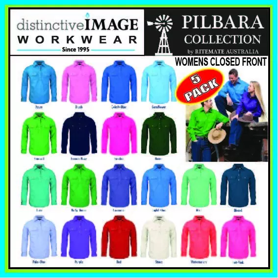 RITEMATE 5 PACK Country Wear Pilbara Womens  Closed Front Work Shirt Long sleeve