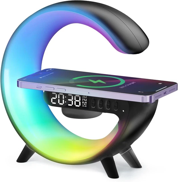 SMART LED LAMP Wireless Charger Bluetooth Speaker RGB Alarm Clock Night ...
