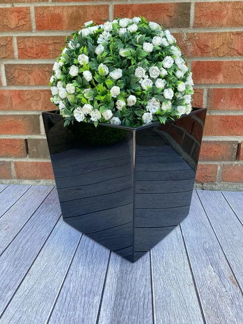 BLUMENKÜBEL SCHWARZ ECKIG Hochglanz Blumentopf Einsatz Set 3 L + XL
