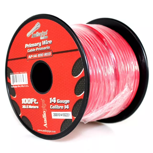Bote de cable remoto de alimentación remota a tierra primaria varado Audiopipe 14 ga 100 ft CCA rojo