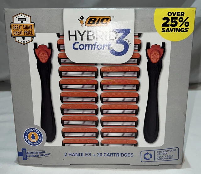 Bic Hybrid Comfort 3 caja de afeitar juego de regalo 20 cartuchos 2 asas
