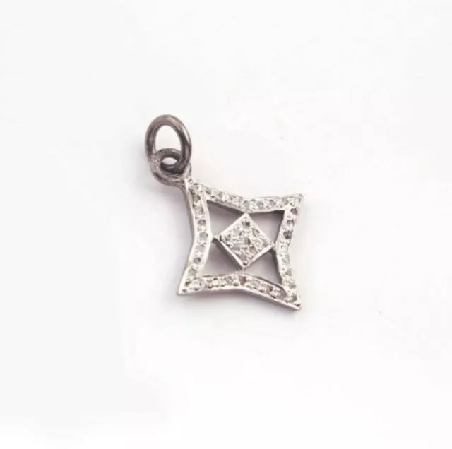 1 Pc Pave Diamond Clover Shape Charm Pendant 925 Sterling Silver Diamond Pendant