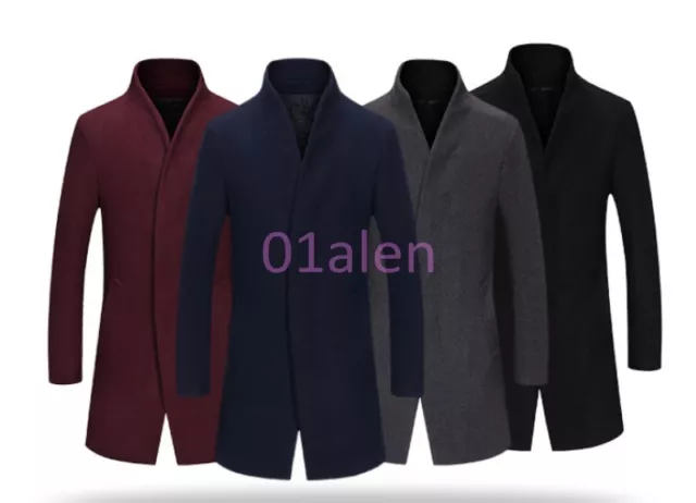 Autumn WInter Mens Slim Fit Single Breasted Stand Collar Wool Blend Coat Jackets