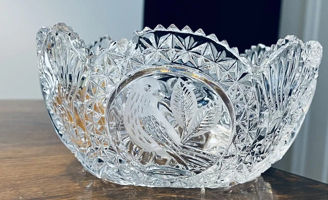 Vintage Hofbauer Byrdes Hand Cut Crystal Bowl, Germany Discontinued 8.25”D