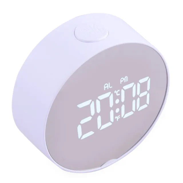 Round LED Digital Alarm Snooze Clock Display Battery Operated USB Cable Home 3