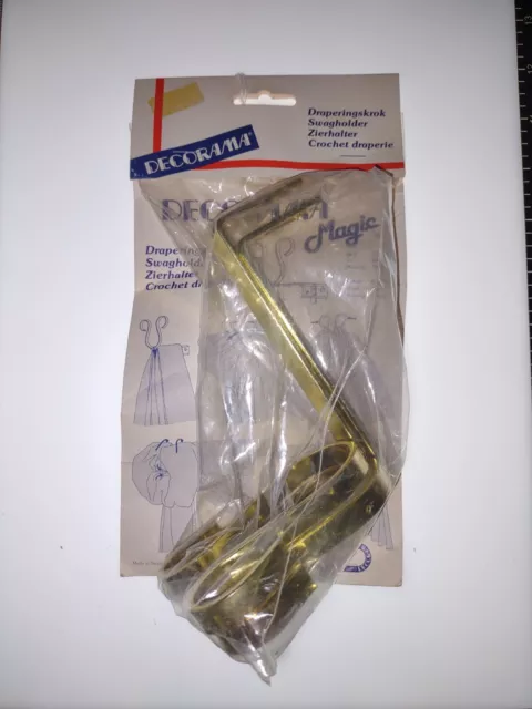 Vintage PAIR Sweden Brass Drapery Curtain Holdback Towel Metal Hook Home Decor