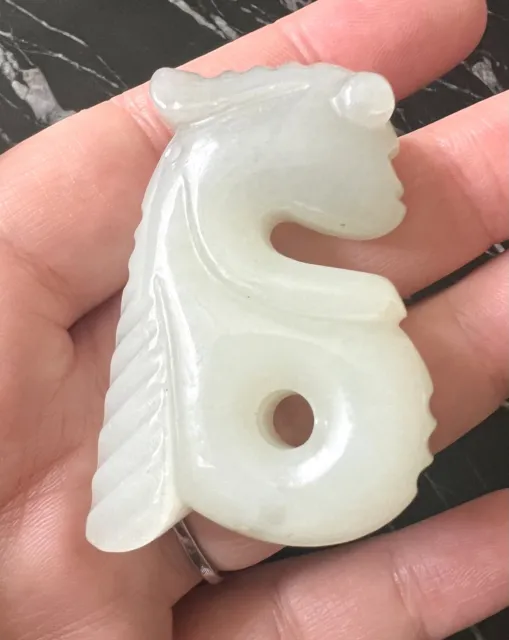 Antique Chinese Mutton Fat Hetian White Nephrite Jade Dragon Animal Pendant 52g