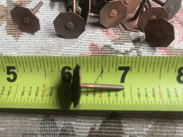 20 VINTAGE COPPER TACKS RIVETS 5/8”Wx3/4"L-8 sided hexagon nails  RESTORATION