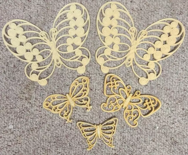 Vintage Syroco & Burwood Butterflies Flowers Plastic Wall Hangings Lot 1970s MCM