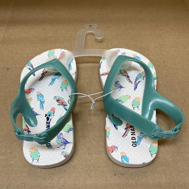 Old Navy Toddler Girls Sandals Flip Flops Colorful Birds Pattern Size 7 - NEW