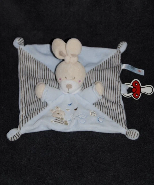 Doudou Plat Lapin Bleu ABC NICOTOY SIMBA TOYS KIABI Attache Tétine Etat NEUF