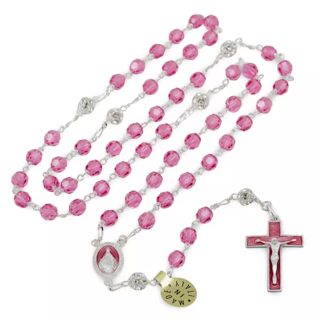 Swarovski Crystal Pink Rosary Beads Sterling Silver