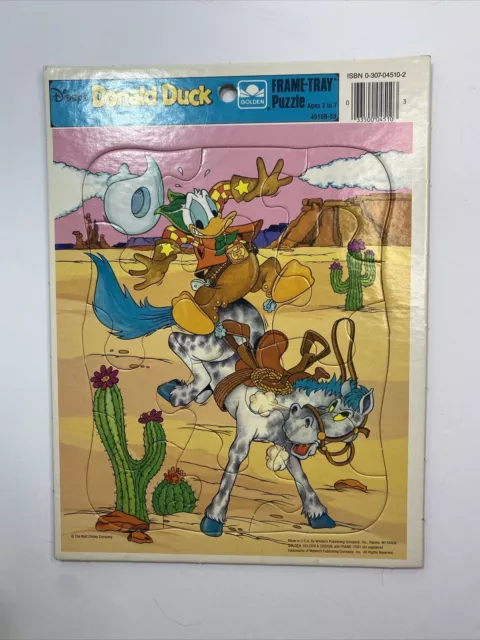 Vintage Disney Golden Frame-Tray Puzzle - Donald Duck Cowboy Horse - EUC