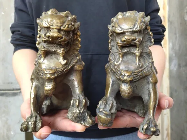 Chinese Feng Shui Fu Foo Dog Guardian Lion Statue Sculpture Pair. 2400 Gram Bras