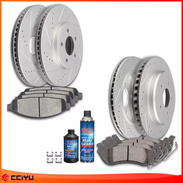 Front & Rear Drilled Brake Rotors + Ceramic Pads For 03-11 Crown Victoria Grand