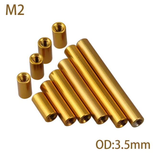 M2 Gold Yellow Aluminum Column Round Threaded Sleeve OD:3.5mm Stud Standoff Nut
