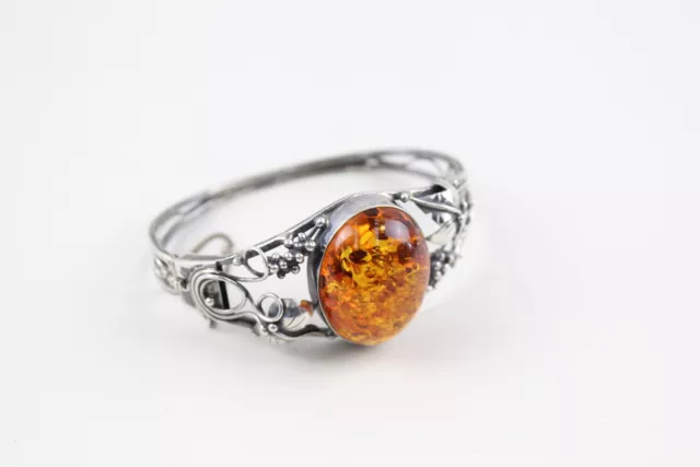 Sterling Silver Amber Bangle Baltic Nouveau Style Hinged Safety Chain (23g)