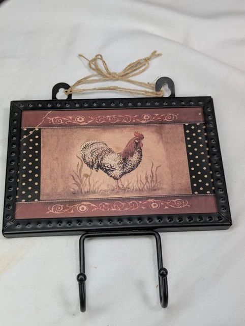 Roaster Key Rack VINTAGE BLACK METAL Country Chicken Rooster 2 Hook Coat Hanger Key ...