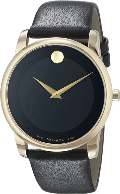 Movado Men's Gold, Black Dial Leather Museum Classic Swiss Watch 0606876