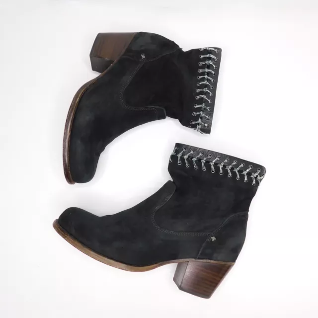 RAG & BONE Mercer Black Leather Ankle Boots Booties Whipstitch Knotted ~ 36.5