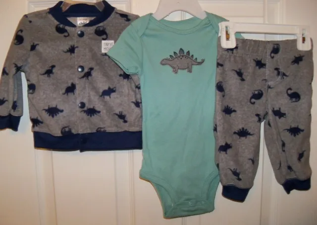 Carter's Dinosaur Raptor 3 Piece Jacket Pants Set Boys Size 3 / 6 Months NWT