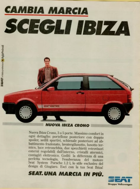 1990 SEAT Ibiza Chrono Volkswagen Group Red Hatchback  Italian Vintage Print Ad