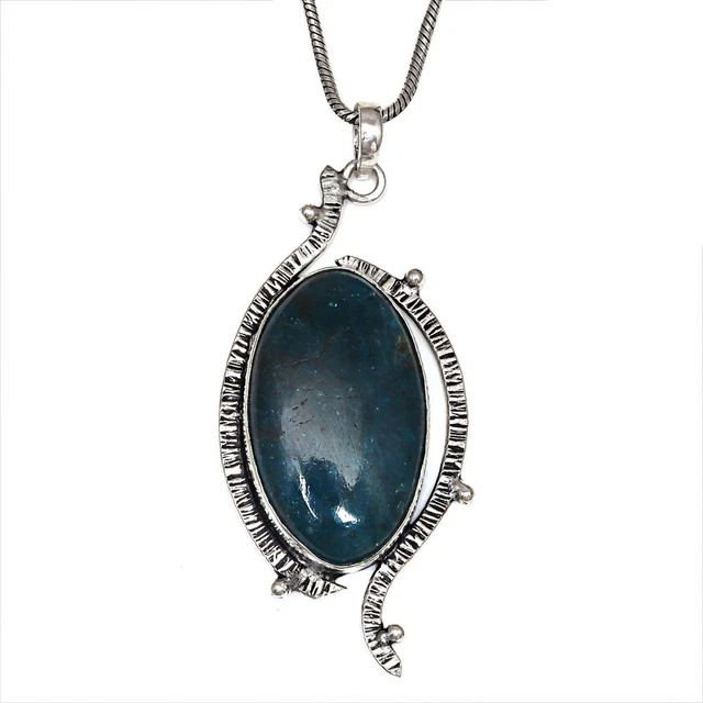 Necklace Chrysocolla Gemstone Handmade 925 Silver Jewelry 2.5"