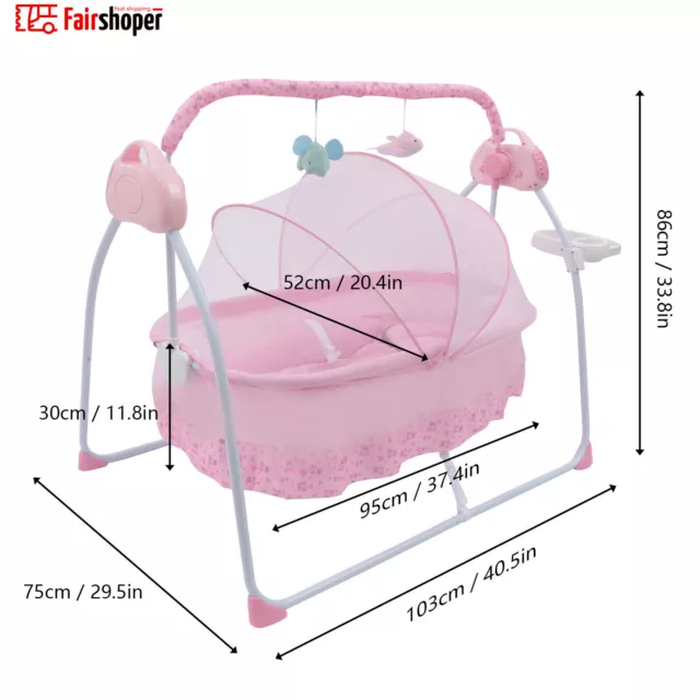 Pink Electric Baby Rocker Swing Rocking Crib Cot Bed Infant Cradle w/ Bluetooth 3