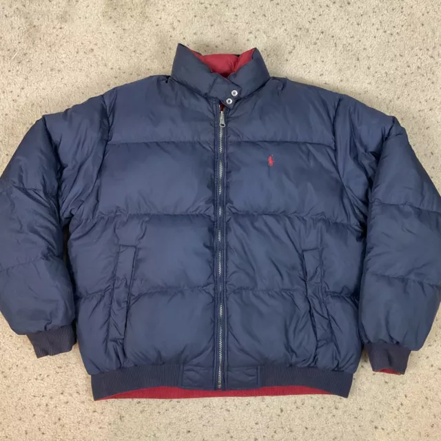 Vintage POLO RALPH LAUREN Size LARGE Blue Red Reversible Down Puffer Coat Jacket