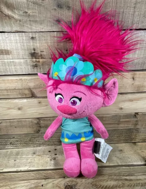 Trolls Poppy Plush Dreamworks 20” Pink Fur Hair Blue Dress Movie Stuffed Animal