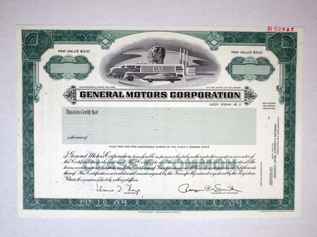 General Motors Corp., 1984. Class E Specimen Stock Cert., XF-AU. S-C USBNC