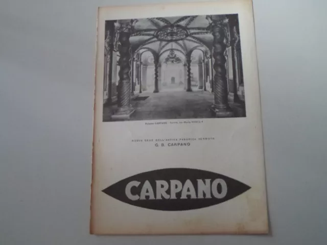 advertising Pubblicità 1950 FABBRICA VERMOUTH G. B. CARPANO