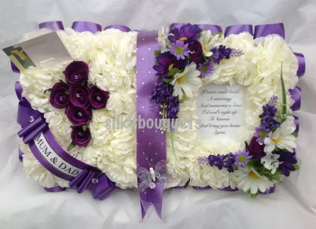 Artificial Silk Funeral Flower Bible Open Book Wreath Tribute Memorial Mum Dad