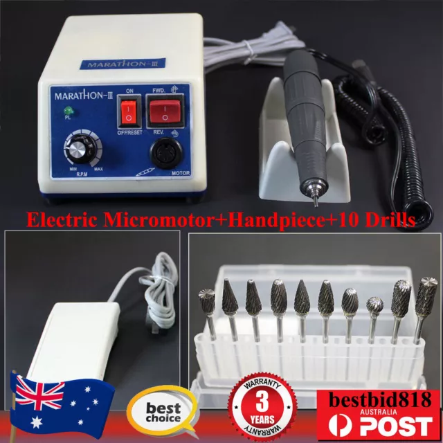 Dental Lab MARATHON 35K RPM Handpiece Electric Micromotor Polisher+10 Drills