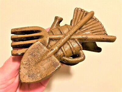 Vintage Thick Cast Iron Garden paper clip - Spade, Fork, Watering Pot, Rake 1lb