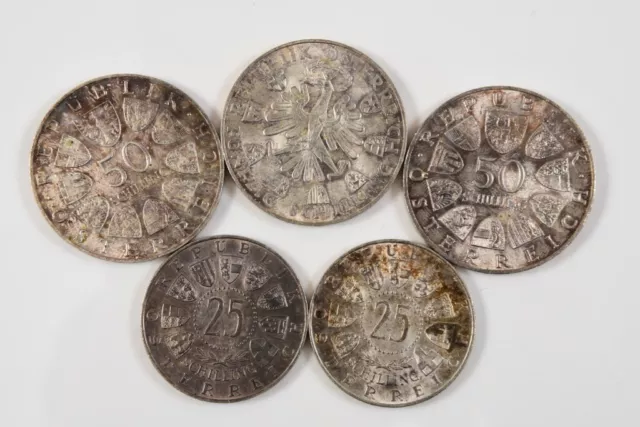 M59V40- 5x Silber Münze, 50 und 25 Schilling Österreich