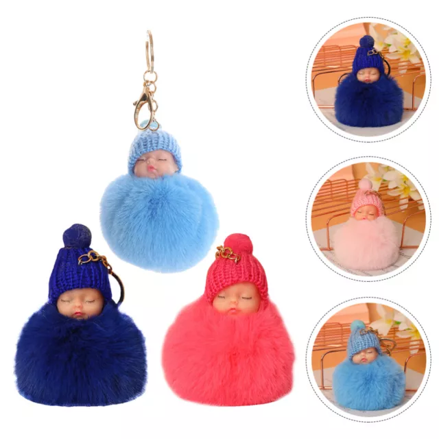 3 Pcs Fluffy Bag Purse Charm Sleeping Doll Ornaments Decorate