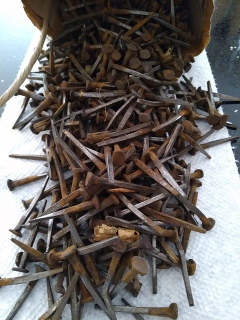 3 lbs.  Antique 18th Century Hand Wrought Iron Rose Head Nails 1-3/8” Blacksmith