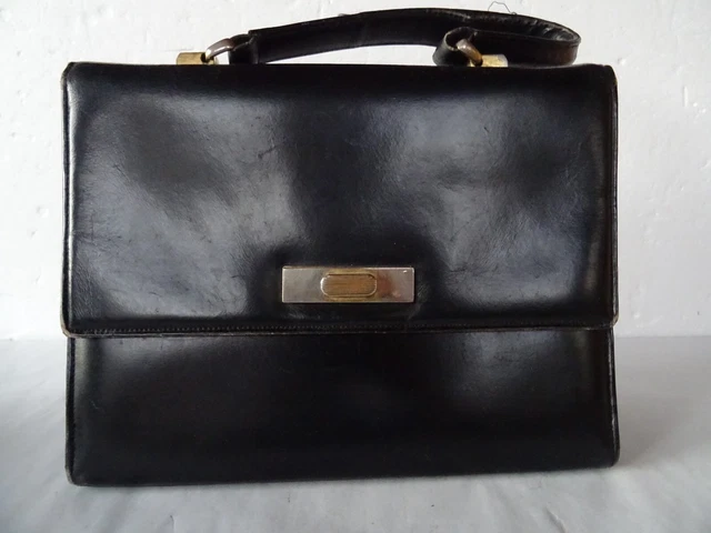 Sac à Main Vintage 80's En Cuir Noir – Maroquinerie Paris – Format Cartable