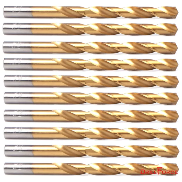 10PCS 3/8" Drill Bit Set HSS Titanium Jobber Length Twist Metal Drill Bits Tools