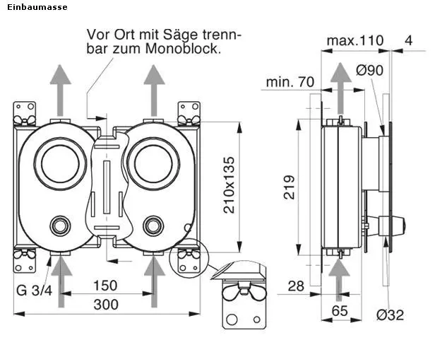 DELTAMESS  UNTERPUTZ- Wasserzähler MINIBLOCK DUO - TKS 2