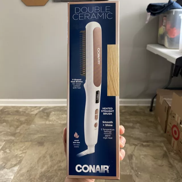 Conair Double Ceramic Hair Styling Brush White Heated Straight Brush