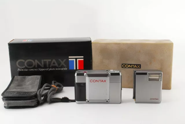Flash OK!Tested! [N MINT Boxed] Contax T Silver Film Camera w/ T14 Flash JAPAN