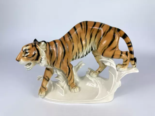 Antike Große Porzellanfigur Tiger 6140 ENS Büschelberger 36 cm Tier Plastik