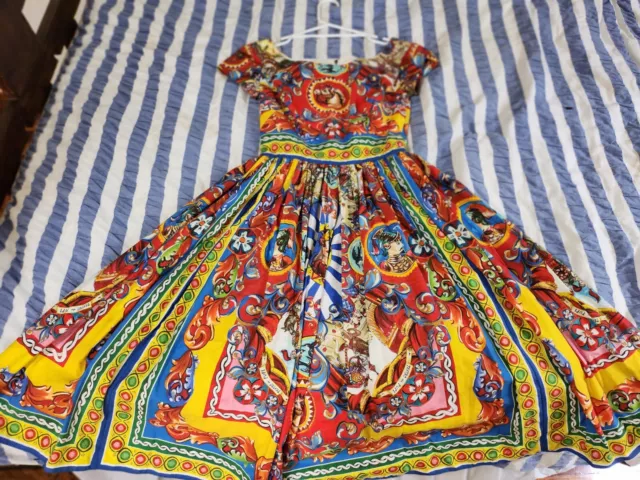 Dolce & Gabbana Authentic One Piece Dress Horse Pattern Red Multicolor Cotton 36