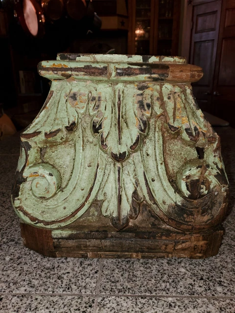 Antique Architectural Salvage Column Pillar Base Candle Stand Green Distressed