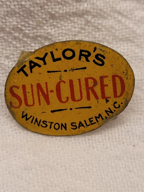 Antique Vintage Taylor's Sun Cured Winston Salem Nc Tin Tobacco Tag