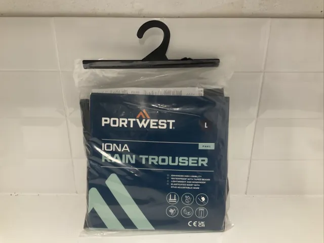Portwest Men's Iona Rain Trousers Size L Elasticated Navy Stretch Waterproof