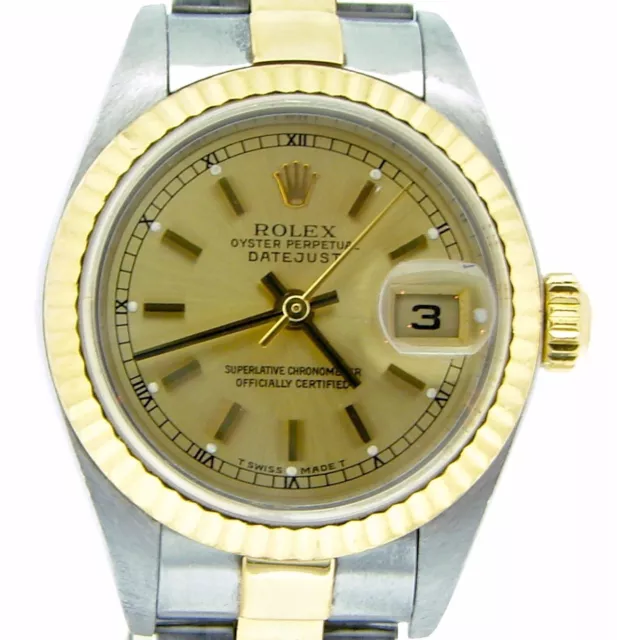 Rolex Datejust Femmes 18K Jaune Or & Acier Montre Huître Bande Champagne 79173